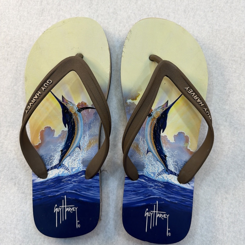 Guy‎ Harvey Flip Flops Cayman Marlin Sunset Thong Sandals  Size 7